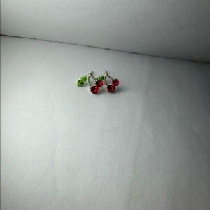 Cherry Design Earrings with Red and Green Crystals